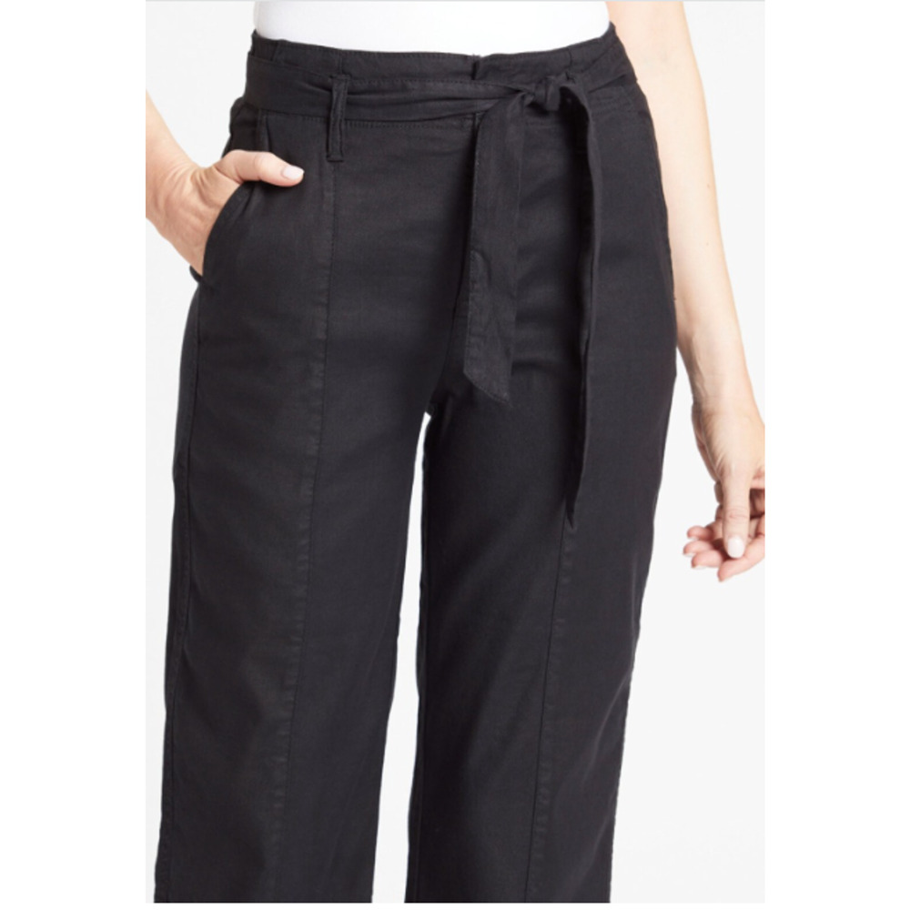 LEVEL99 NWT Bette Seamed Tie Waist Linen Straight Leg Trouser in Black // 00 - Picture 3 of 14